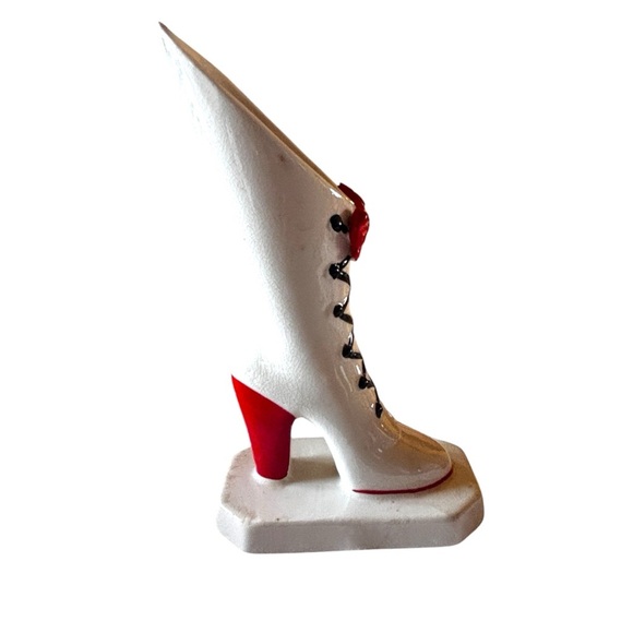 Vintage Napco Ceramic Holiday Boot Tall Victorian Lady Heel holly Christmas boot - Picture 3 of 10